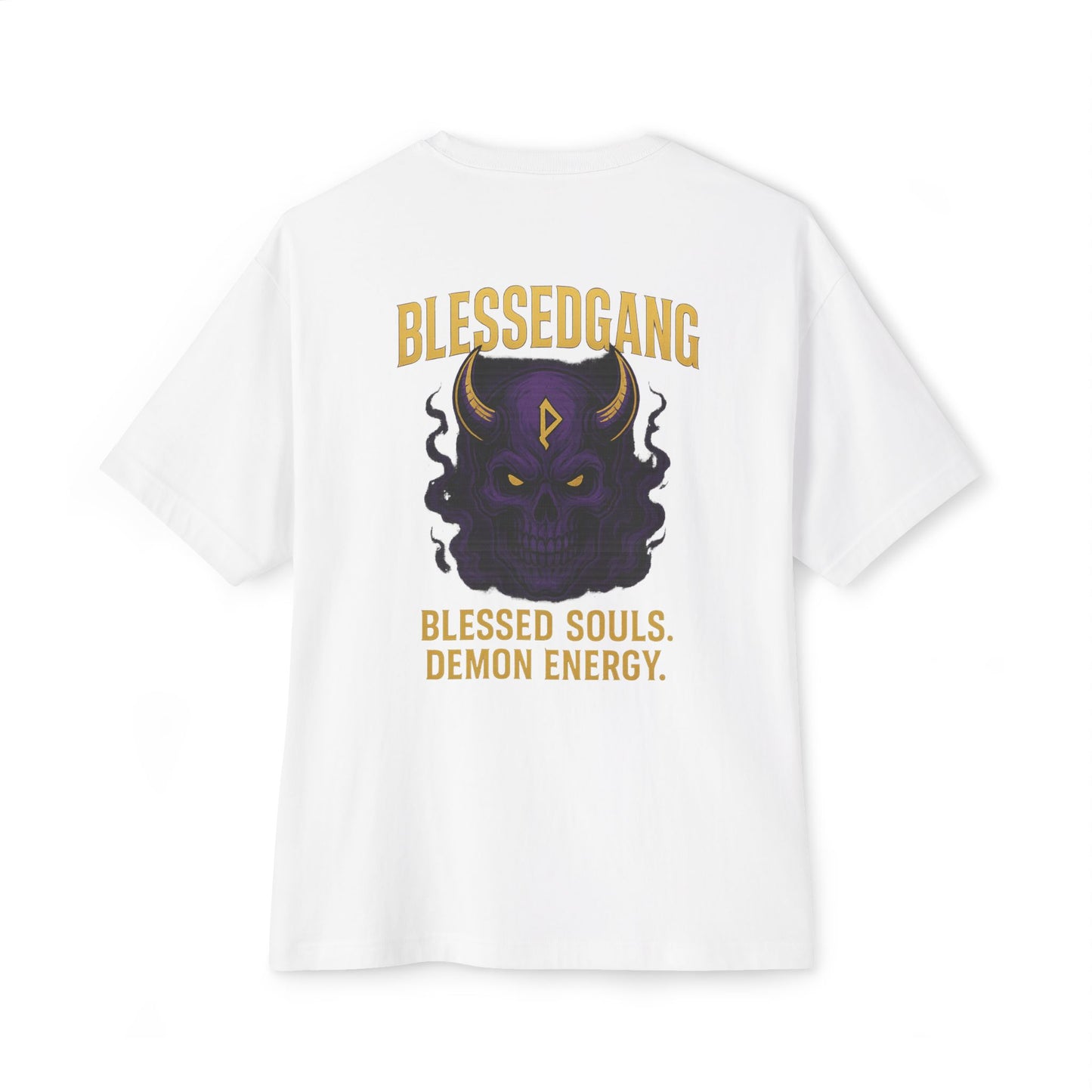 Unisex Oversized Graphic Tee, Blessed Gang Demon Energy Shirt, Casual Streetwear, Gift for Friends, Festival Wear