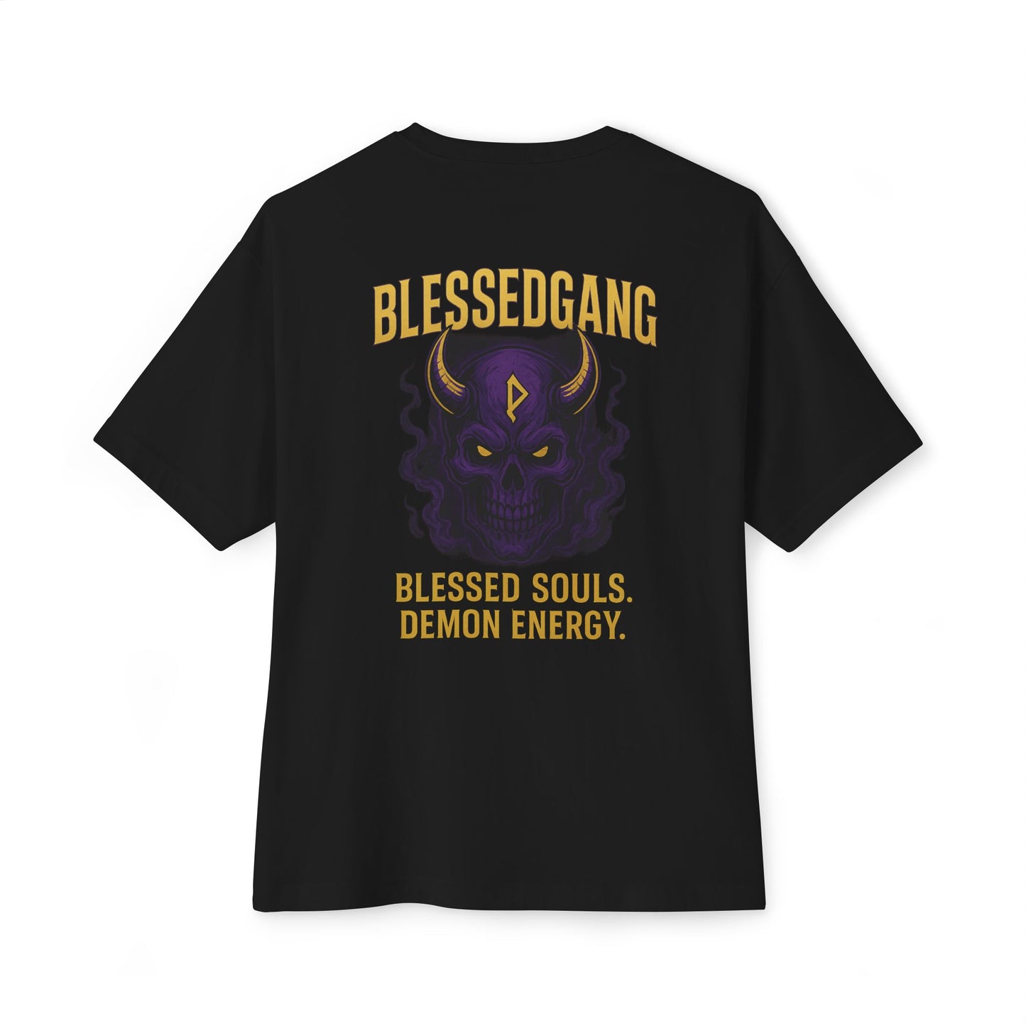 Unisex Oversized Graphic Tee, Blessed Gang Demon Energy Shirt, Casual Streetwear, Gift for Friends, Festival Wear