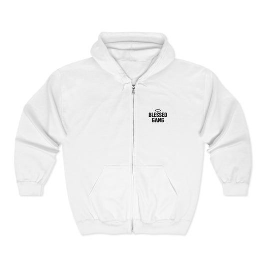 Blessed Gang Zip Hoodie - Minimal Spiritual Full-Zip Sweatshirt